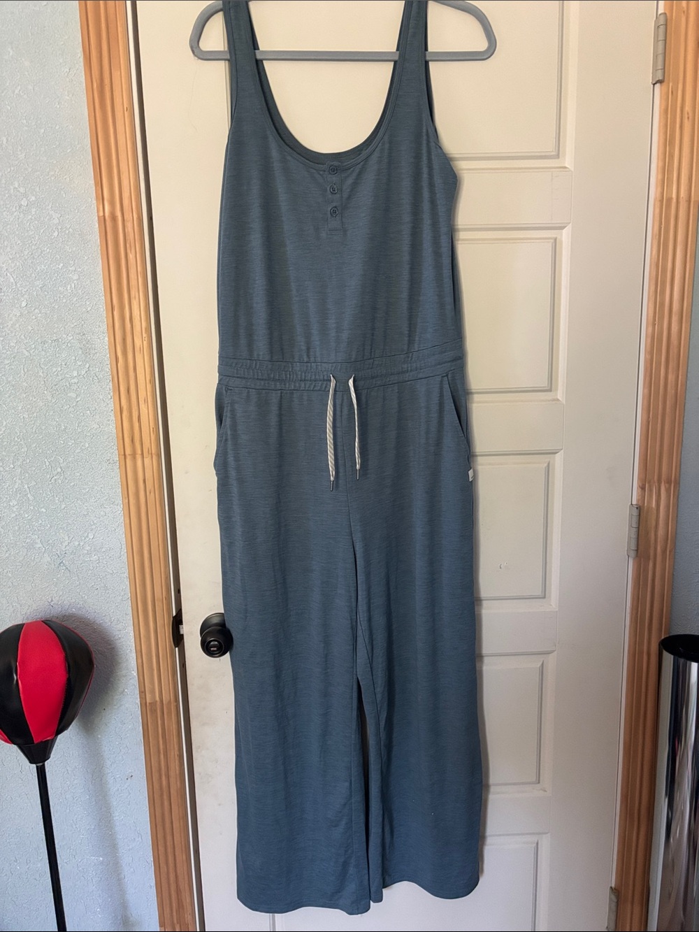 Vuori Slate Blue Tank Jumpsuit with Drawstring Waist Wide Leg